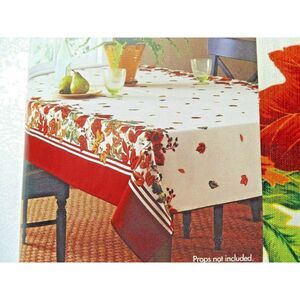 Mirror Border Fall Leaves Tablecloth Oblong Kitchen Holiday Polyester 60 x 84-In